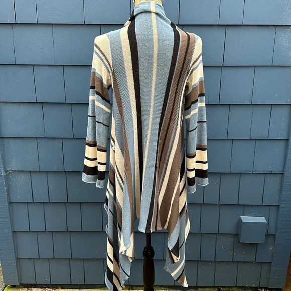 💙🤎🤍Goddis S/M blue tan cream black Naples sweater cardigan drape - Picture 5 of 10